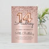 Invitation Parties scintillant étincelante Rose or ballon 14e (Debout devant)