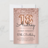 Invitation Parties scintillant étincelante Rose or ballon 18e (Devant)