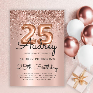 Invitation Parties scintillant étincelante Rose or ballon 25e