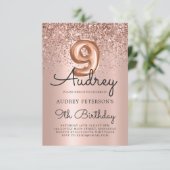 Invitation Parties scintillant étincelante Rose or ballon 9e  (Debout devant)