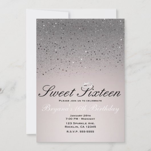 Invitation Parties scintillant étincelante rose pâle Douce 16 (Devant)
