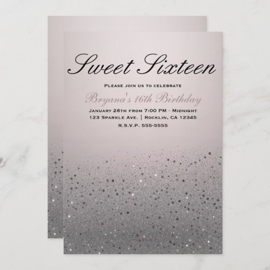 Invitation Parties scintillant étincelante rose vif Douce 16  (Devant / Derrière)