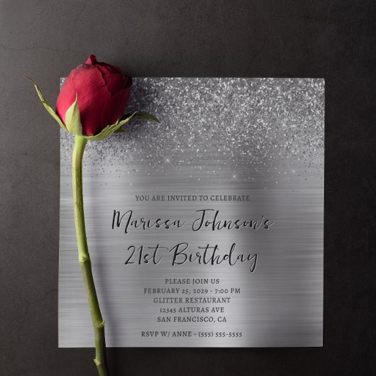 Invitation Parties scintillant étincelante Silver Foil 21e an