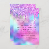 Invitation Parties scintillant étincelle goutte argent licorn (Devant / Derrière)