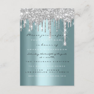 Invitation Parties scintillant étincelle gouttes argent Turqu