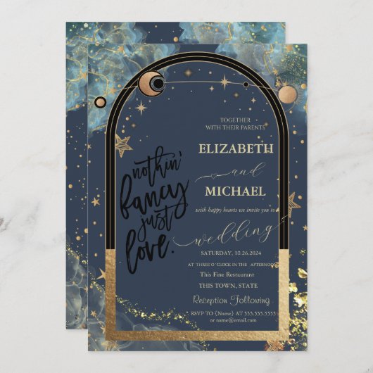 Invitation Parties scintillant étoile de Soleil Or Celeste Ma (Devant / Derrière)