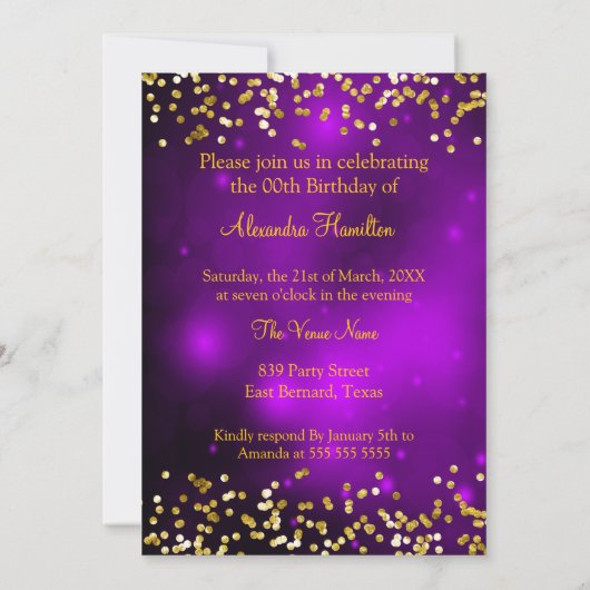 Invitation Parties scintillant fabuleuse Purple Gold talons h (Dos)