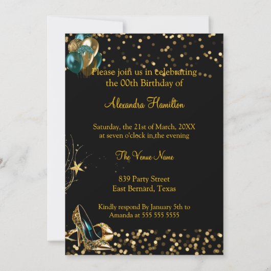 Invitation Parties scintillant fabuleuse Turquoise Blue Gold  (Dos)