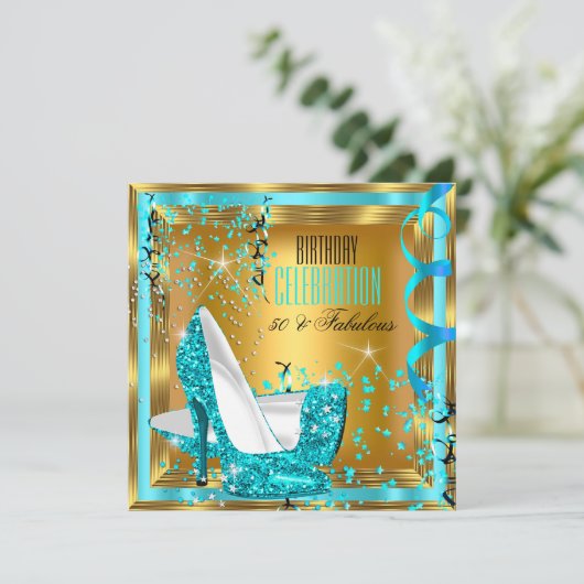 Invitation Parties scintillant fabuleuse Turquoise talons d'o (Debout devant)