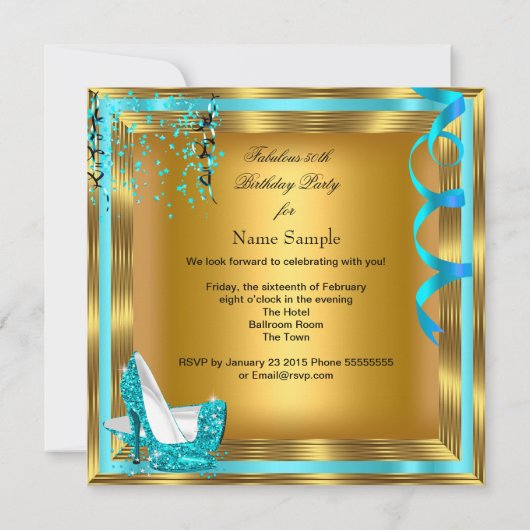 Invitation Parties scintillant fabuleuse Turquoise talons d'o (Dos)