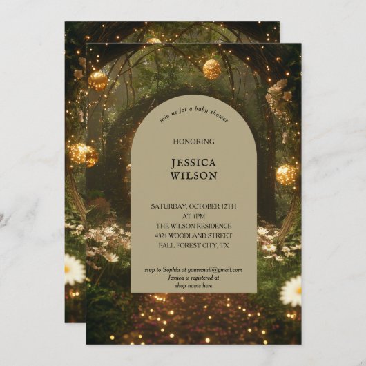 Invitation Parties scintillant Fairy Tale Enchanted Forest Ba (Devant / Derrière)