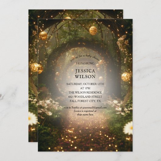Invitation Parties scintillant Fairy Tale Enchanted Forest Ba (Devant / Derrière)