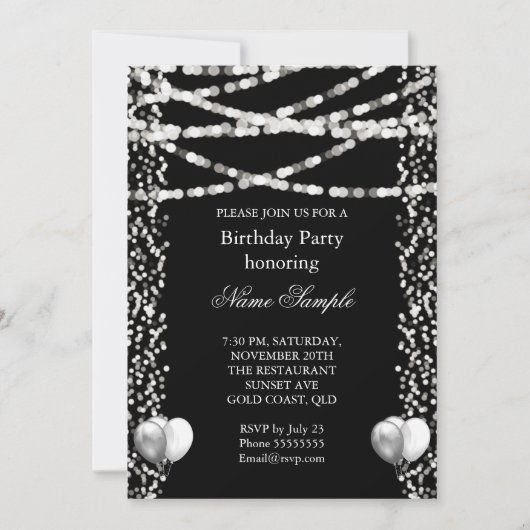 Invitation Parties scintillant Faux Foil Ballons d'argent Noi (Devant)