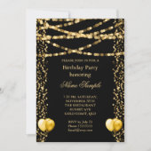 Invitation Parties scintillant Faux Foil Gold Ballons Noir An (Devant)