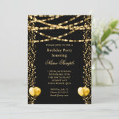 Invitation Parties scintillant Faux Foil Gold Ballons Noir An (Debout devant)