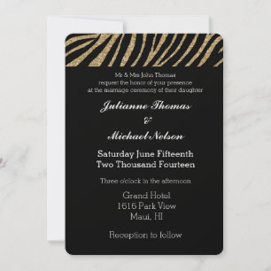 Invitation Parties scintillant Faux Noir et Or Zebra Mariage