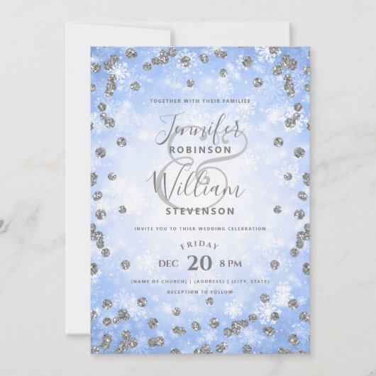 Invitation Parties scintillant Festive Silver Blue Mariage d' (Devant)