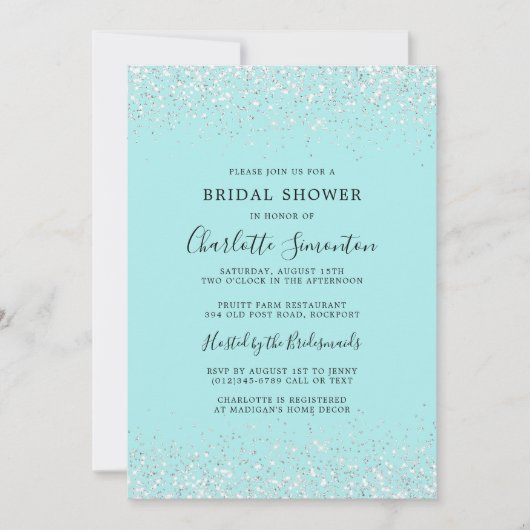 Invitation Parties scintillant Fête des mariées Silver Turquo (Devant)