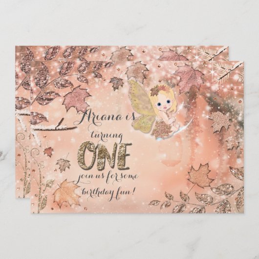 Invitation Parties scintillant Feuilles Hiver Automne Fée Fée (Devant / Derrière)