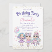 Invitation Parties scintillant fille mignonne poupées fête d' (Devant)