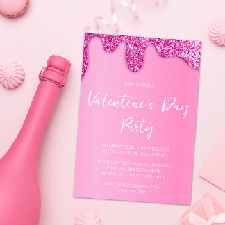 Invitation Parties scintillant fille rose Saint Valentin