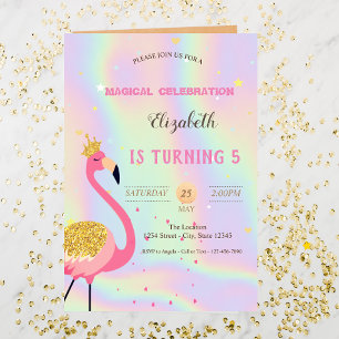 Invitation Parties scintillant Flamant rose, Anniversaire Hol