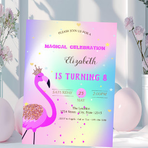 Invitation Parties scintillant Flamant rose, Ombre Holographi