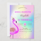 Invitation Parties scintillant Flamant rose, Ombre Holographi (Devant)