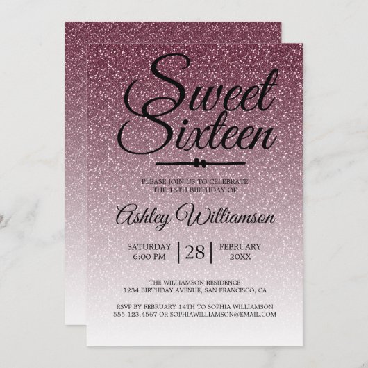 Invitation Parties scintillant flamboyante bordeaux Ombre Swe (Devant / Derrière)