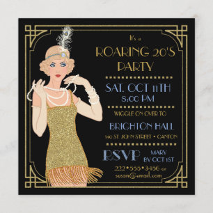 Invitation Parties scintillant Flapper Gold des années 20 Bla