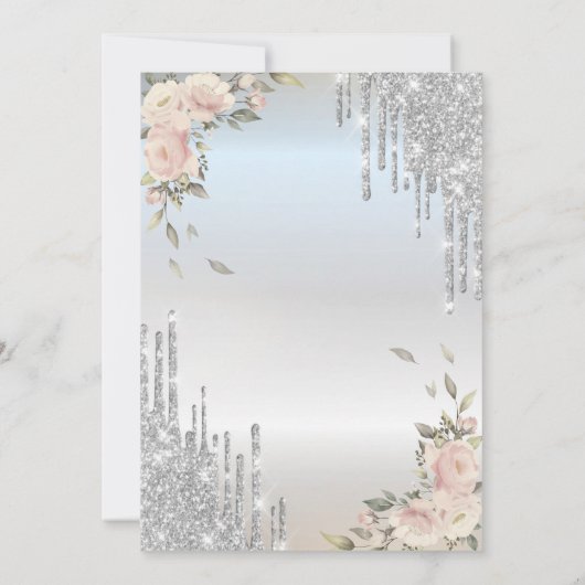 Invitation Parties scintillant, Fleurs Argent Mariage Anniver (Dos)