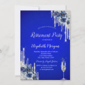 Invitation Parties scintillant, Fleurs Bleues Royal Blue Retr (Devant)