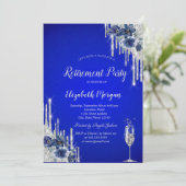 Invitation Parties scintillant, Fleurs Bleues Royal Blue Retr (Debout devant)