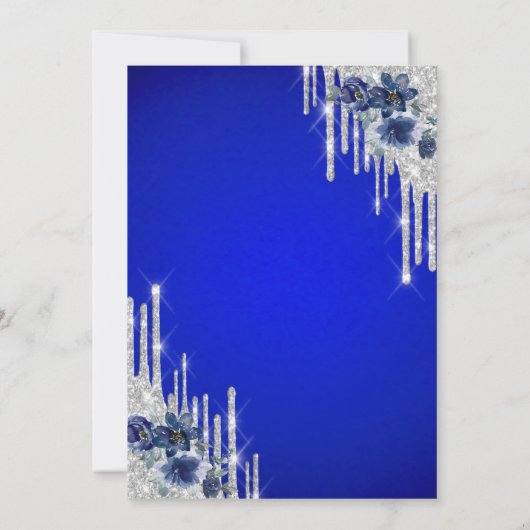 Invitation Parties scintillant, Fleurs Bleues Royal Blue Retr (Dos)