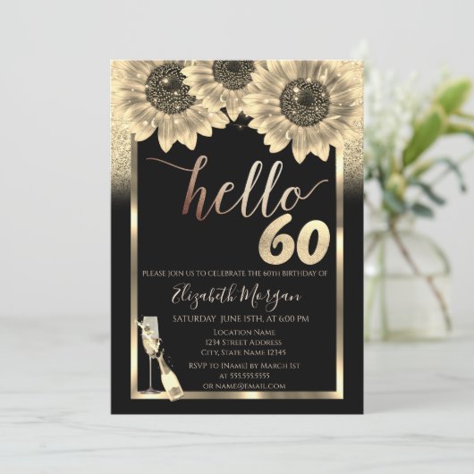 Invitation Parties scintillant, Fleurs de soleil, Noir de ver