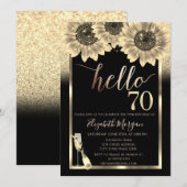 Invitation Parties scintillant, Fleurs de soleil, Noir de ver (Devant / Derrière)
