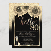 Invitation Parties scintillant, Fleurs de soleil, Noir de ver (Devant / Derrière)