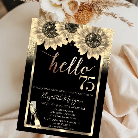 Invitation Parties scintillant, Fleurs de soleil, Noir de ver