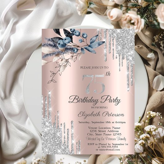 Invitation Parties scintillant, Fleurs d'hiver 75e anniversai