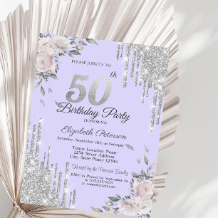Invitation Parties scintillant, Fleurs Lavander 50e anniversa