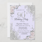 Invitation Parties scintillant, Fleurs Lavander 90e anniversa (Devant)