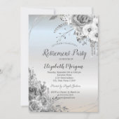 Invitation Parties scintillant, Fleurs, Retraite Argent (Devant)
