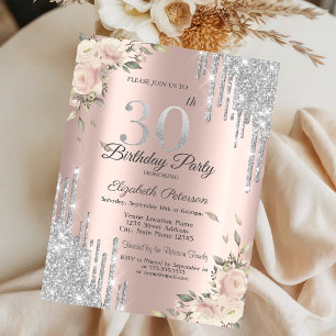 Invitation Parties scintillant, Fleurs Rose Gold 30e annivers