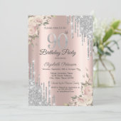 Invitation Parties scintillant, Fleurs Rose Gold 90e annivers (Debout devant)