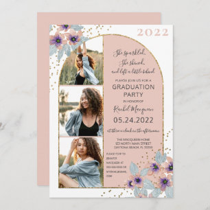 Invitation Parties scintillant Fleurs Roses Confetti Photo Gr