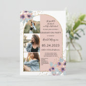 Invitation Parties scintillant Fleurs Roses Confetti Photo Gr (Debout devant)