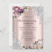 Invitation Parties scintillant, Fleurs Tropicales Rose Mariag (Devant)