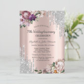 Invitation Parties scintillant, Fleurs Tropicales Rose Mariag (Debout devant)