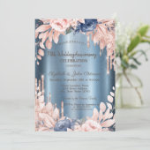 Invitation Parties scintillant  Floral Blue Mariage Anniversa (Debout devant)