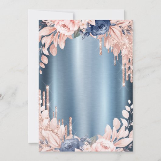 Invitation Parties scintillant Floral Blue Mariage Anniversa (Dos)